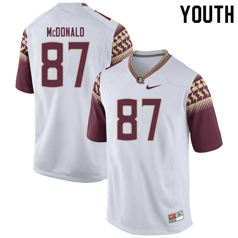 Youth #87 Camren Mcdonald Florida State Seminoles College Football Jerseys Sale-White - Click Image to Close